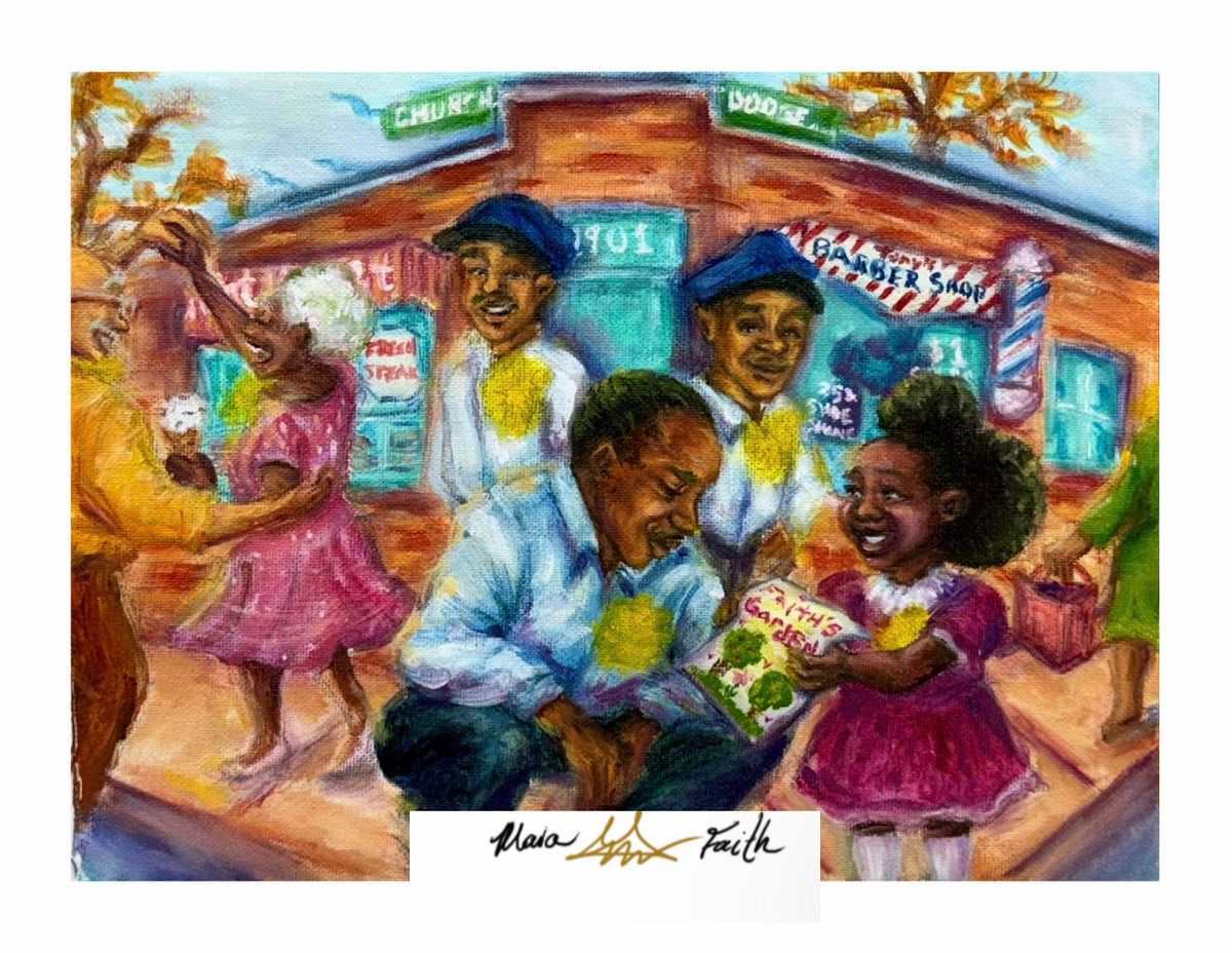 colorful painting of bustling community and intergerational connection
